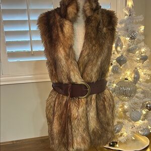 Universal Thread Brown Faux Fur Vest with (Belt not included)